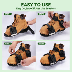 HFH Lawn Aerator Shoes illustrate a secure fit on uneven terrain.
