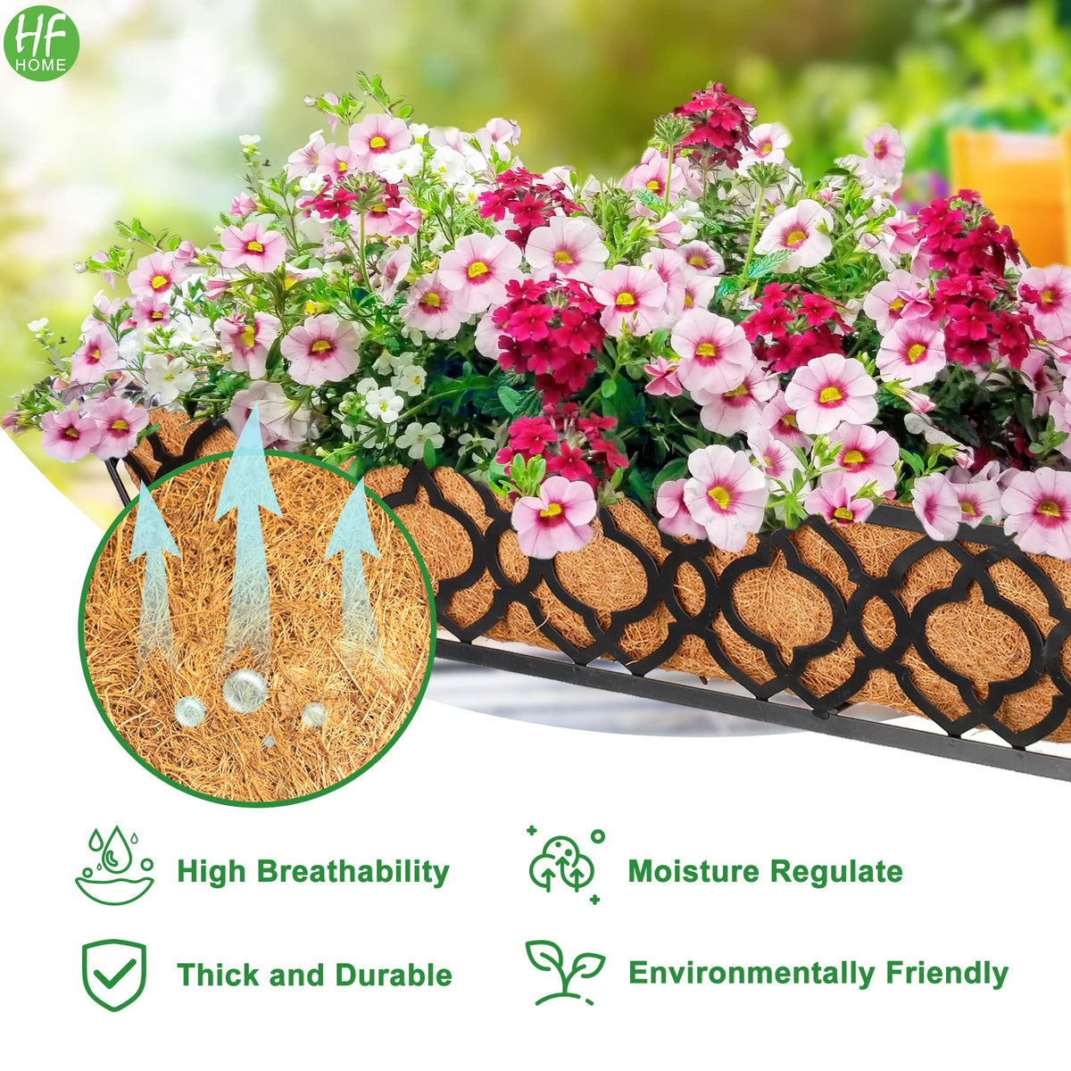HFHOME 24-inch trough coco liner in basket supports soil and airflow
