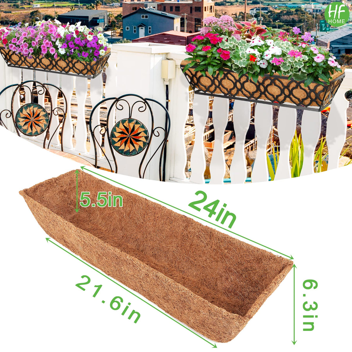 HFHOME 24-inch trough liner side view highlights natural fibers for outdoor durability