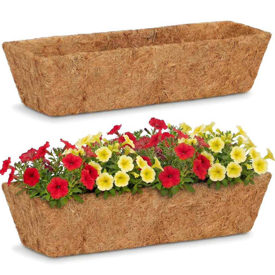 HFHOME 24in coco fiber liner demonstrates precise top-diameter fit for window boxes.