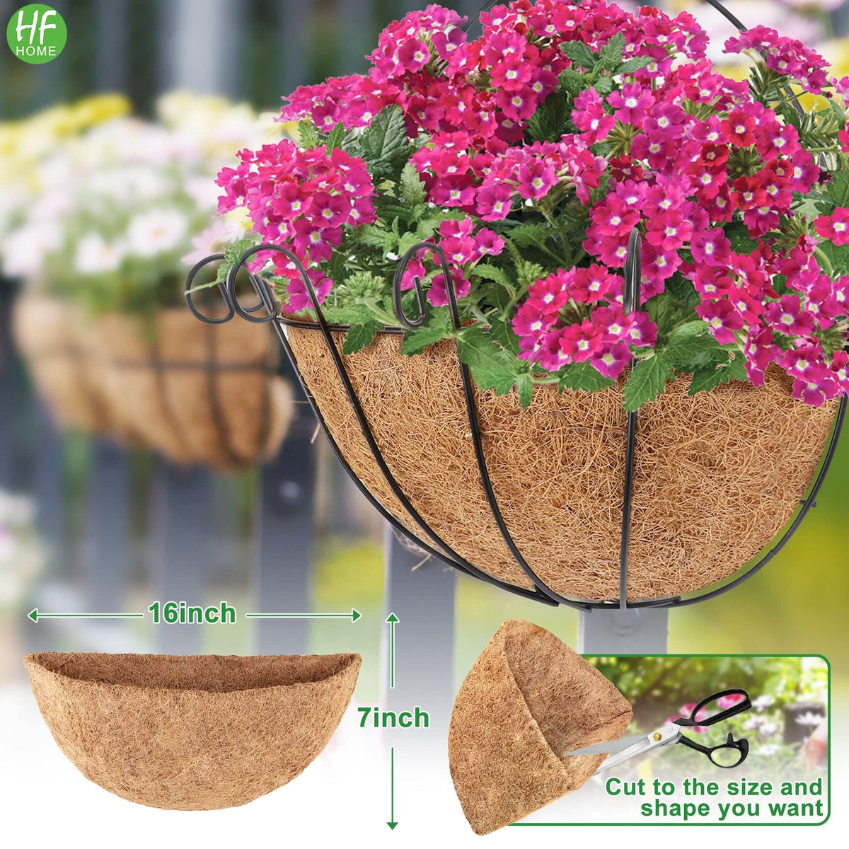 HFHOME half-round coco liner 16in inside basket demonstrates seamless fit
