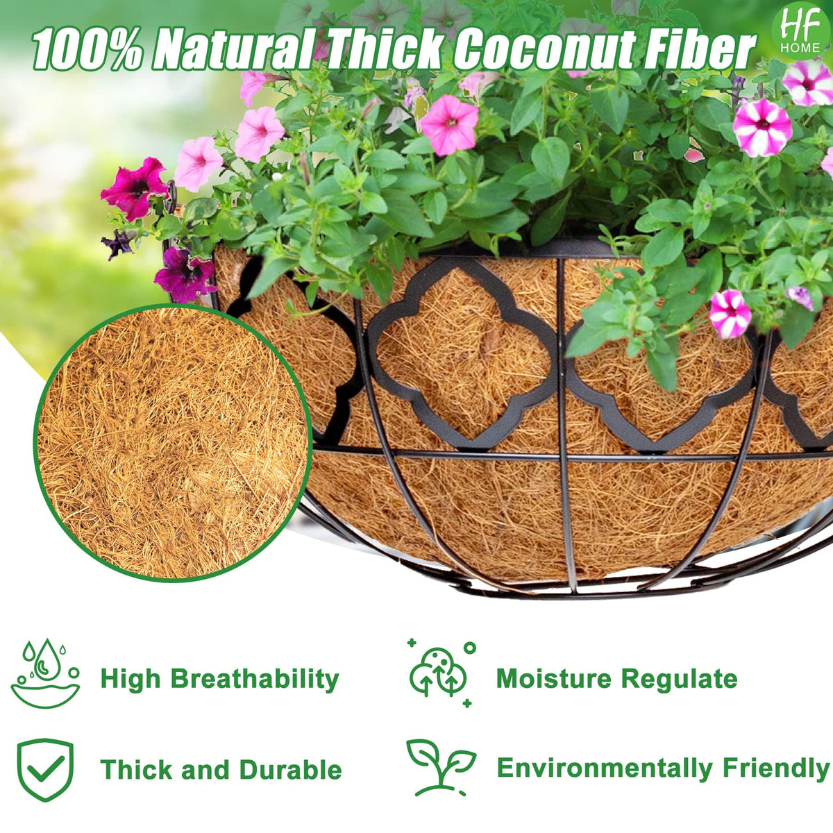 HFHOME natural coconut liner promotes drainage and airflow for plants