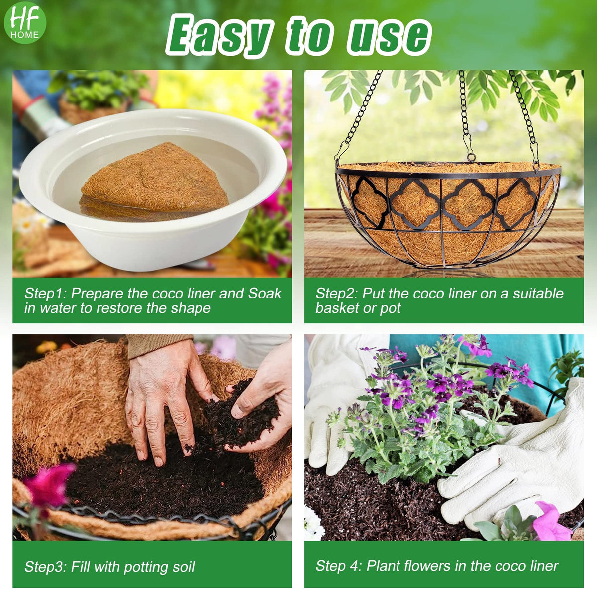 HFHOME round liner fits standard 16-inch baskets and planters