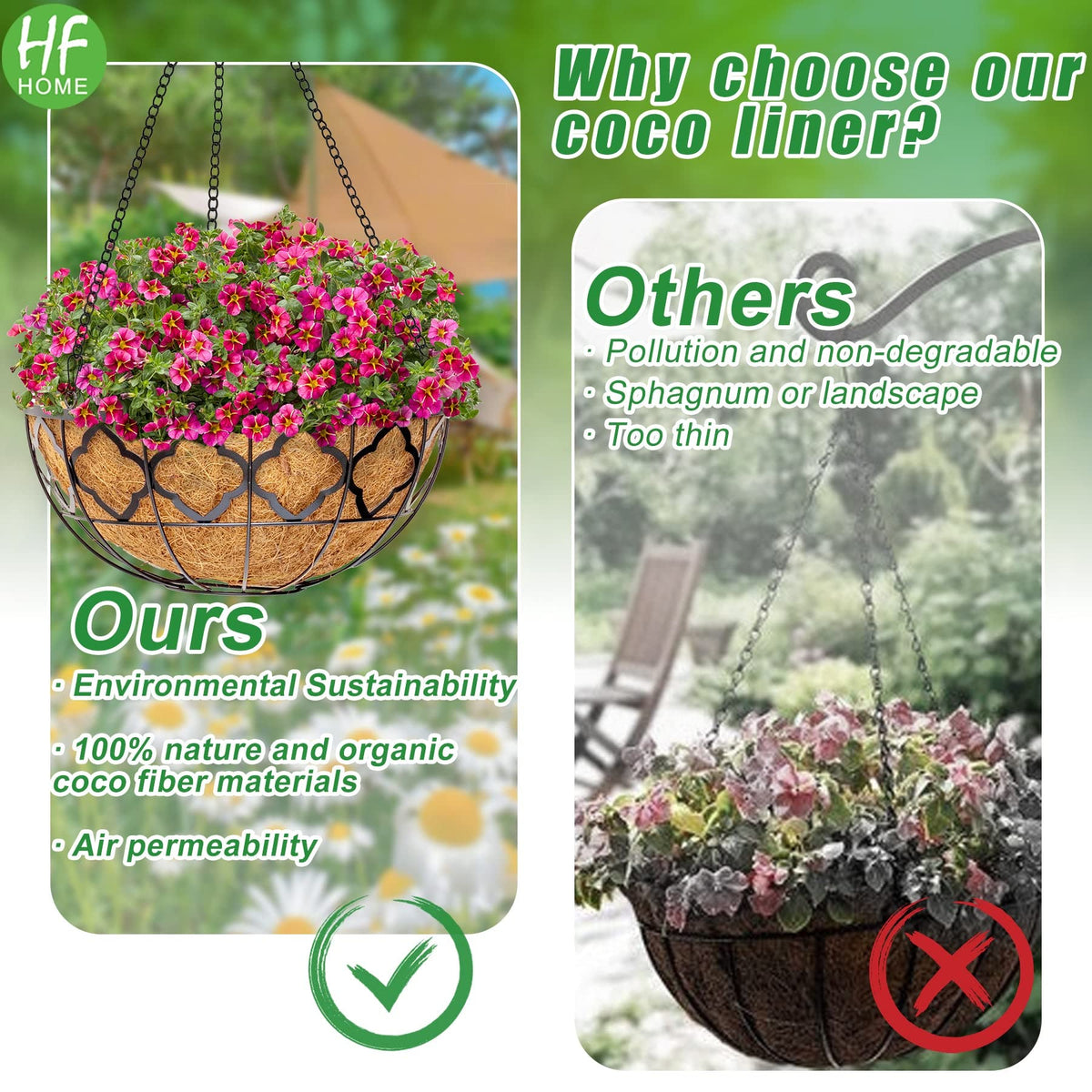 HFHOME weathered brown fiber liner for garden baskets and boxes