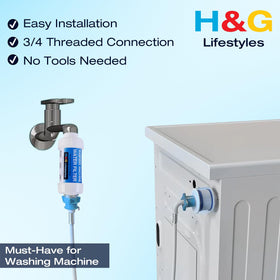 H&G Lifestyles anti-scale filter close-up shows compact inline design.