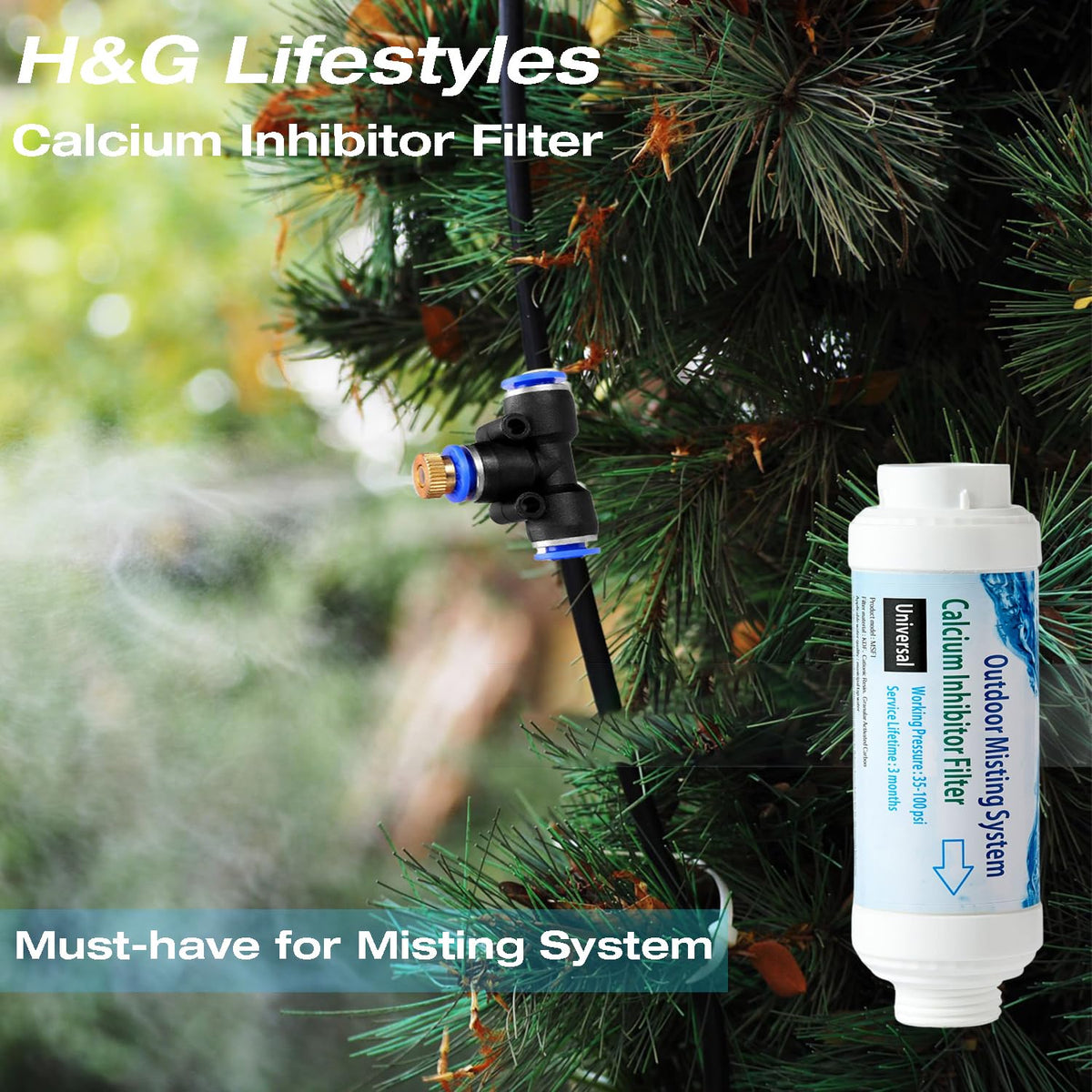H&G Lifestyles easy-install filter fits most misting systems for hassle-free outdoor cooling.