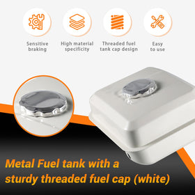 Tank cap with petcock design provides straightforward access.