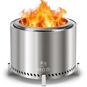 HGD 20-inch smokeless fire pit front view highlights compact, smoke reducing design