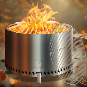 HGD 28 inch smokeless firepit with grill rack in-use for cooking and ambiance