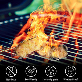 HGD charcoal grill ignition using compact fire starter squares
