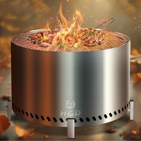 HGD complete outdoor entertainment set includes pit, stand, grill, and ash pan
