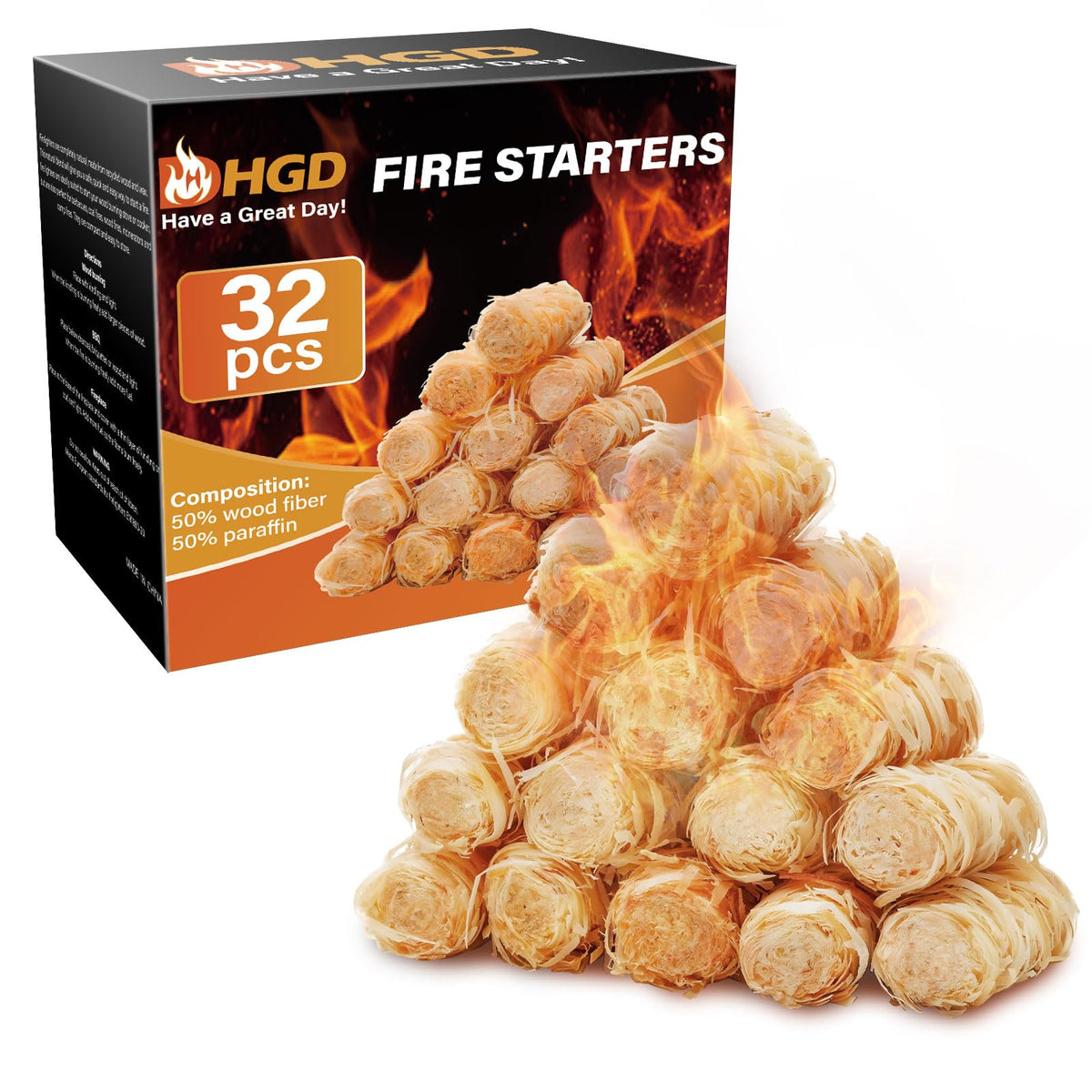 HGD Fire Starter 32pcs bundle for quick indoor or outdoor fires.