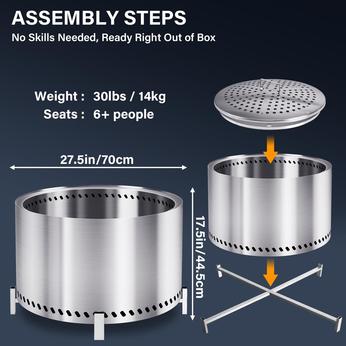HGD large stainless steel firepit highlights durable, weather-resistant construction for long-lasting use
