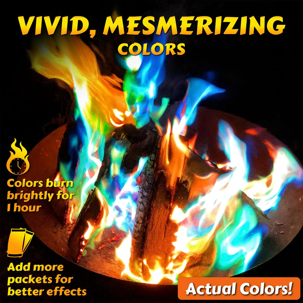 HGD color-changing campfire packets provide safe, effortless mood lighting for gatherings.