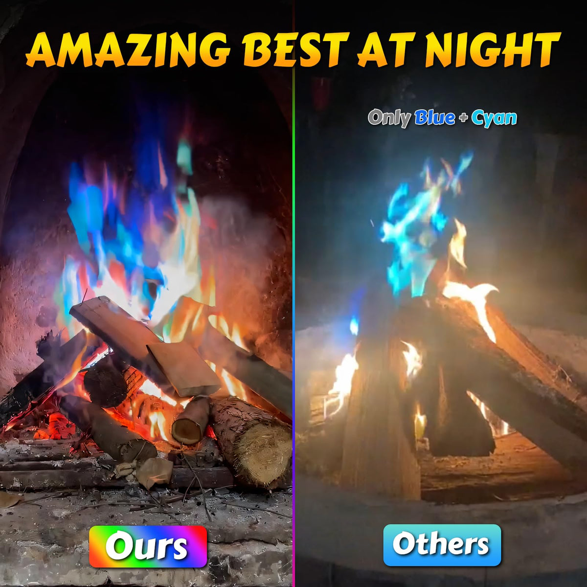 HGD color-changing flames in a fire pit create a vibrant mood