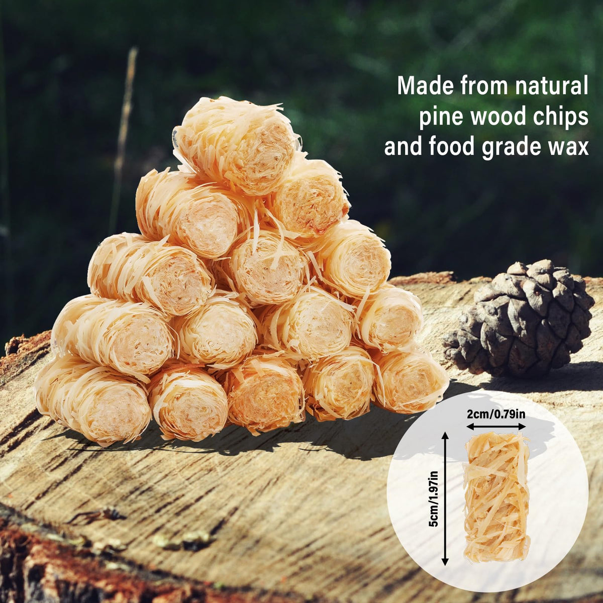 HGD natural wood shavings and wax composition for reliable ignition.