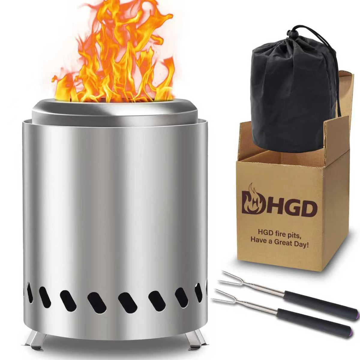 HGD Small Tabletop Fire Pit with silver finish for compact outdoor ambiance