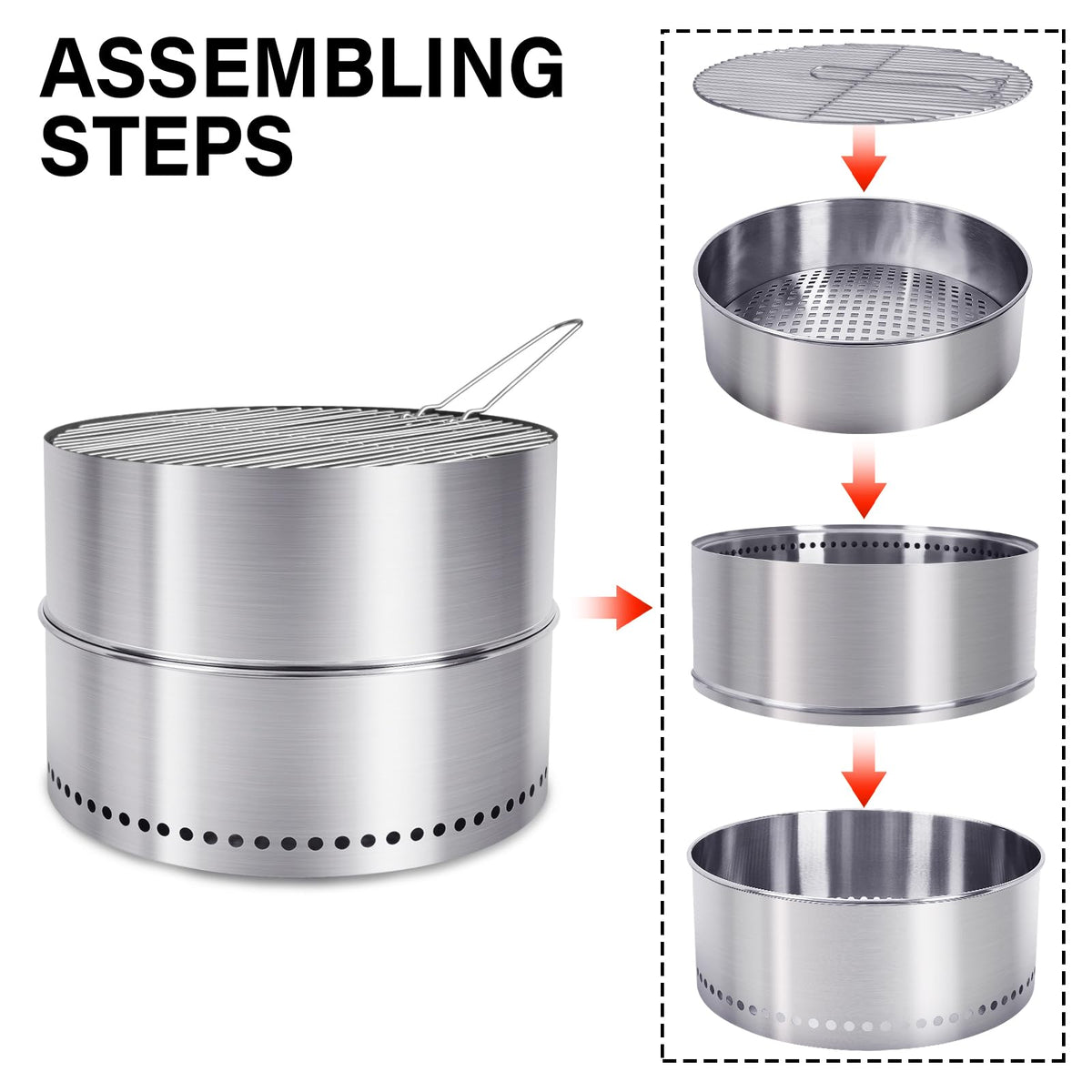 HGD smokeless fire pit stainless steel construction for durable outdoor use