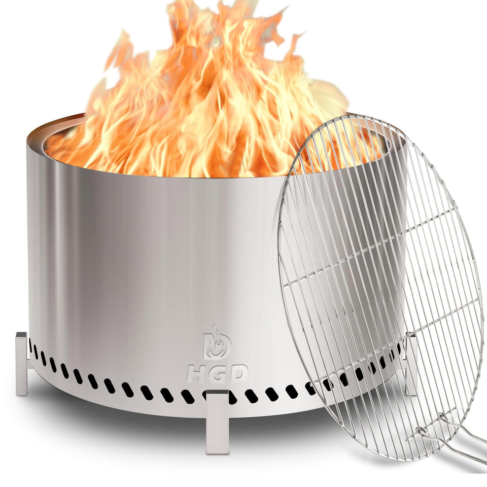 HGD smokeless firepit with stand and grill rack for outdoor cooking