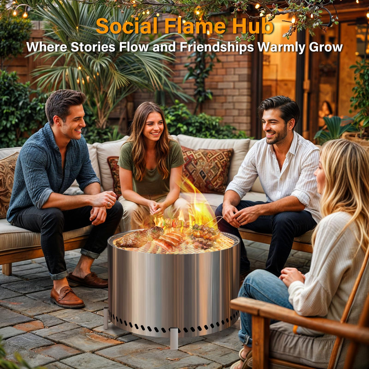 HGD stainless steel firepit close-up showing durable outdoor finish
