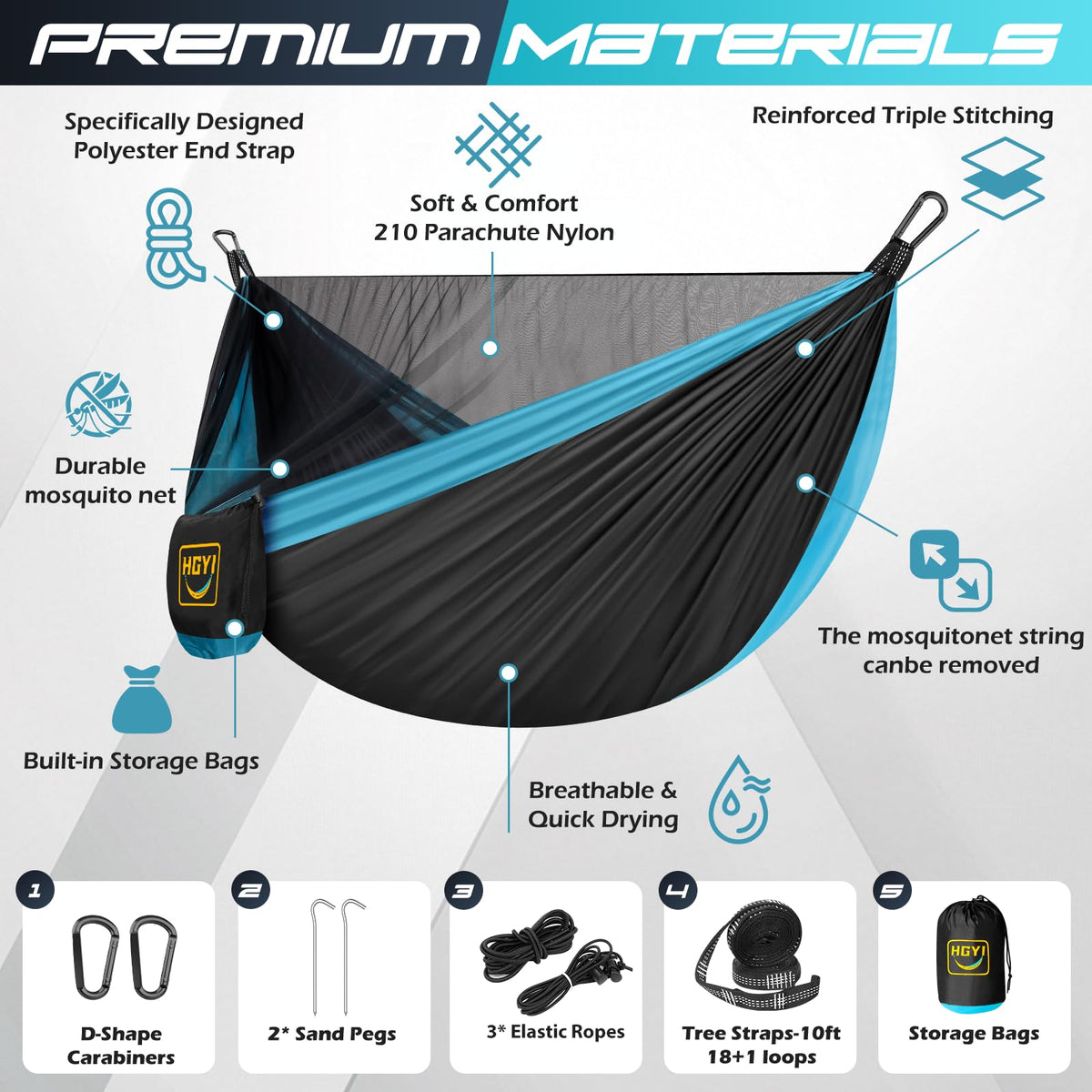 HGYI hammock mosquito-net mesh close-up showing breathable protection.