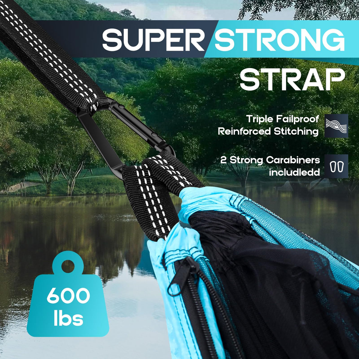 HGYI two-person bug-net hammock used as tent-like lounger in nature.