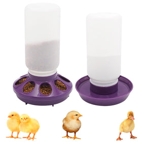 HHNIULI 2-in-1 chick starter set, front view, reduces waste with dual feeder and waterer.