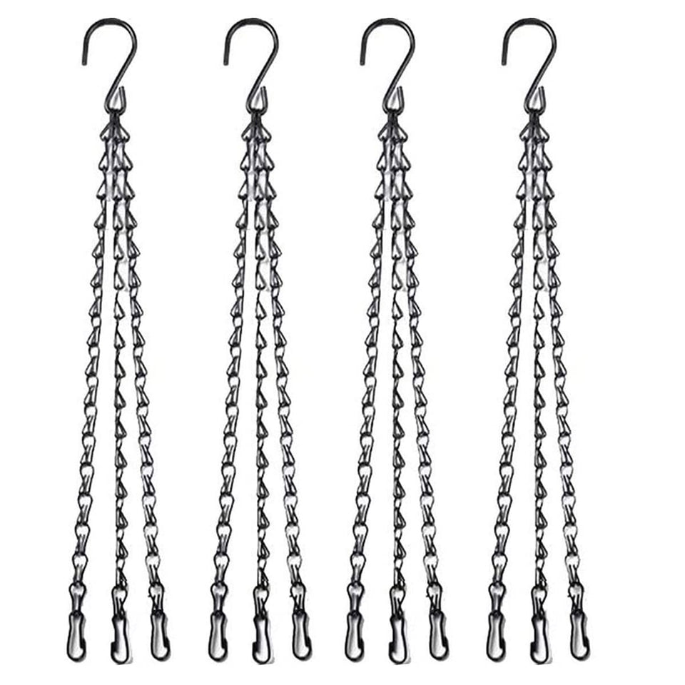 HHTHH 14-inch black hanging chain with hooks suspending planters or feeders outdoors