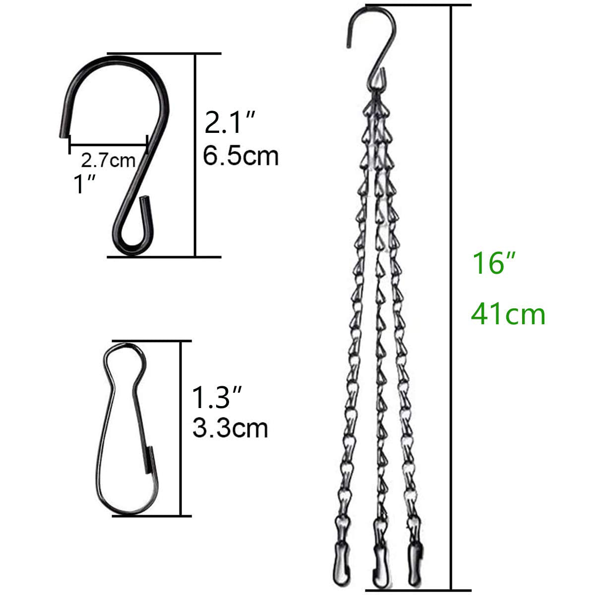 HHTHH close-up of S-hook and chain links showing easy length adjustment.