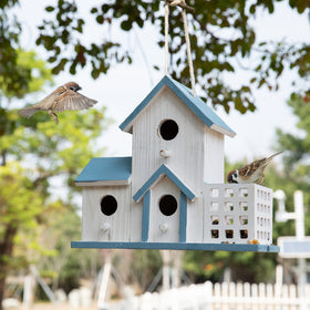 HHWODB hand woven rope birdhouse hangs securely in outdoor spaces