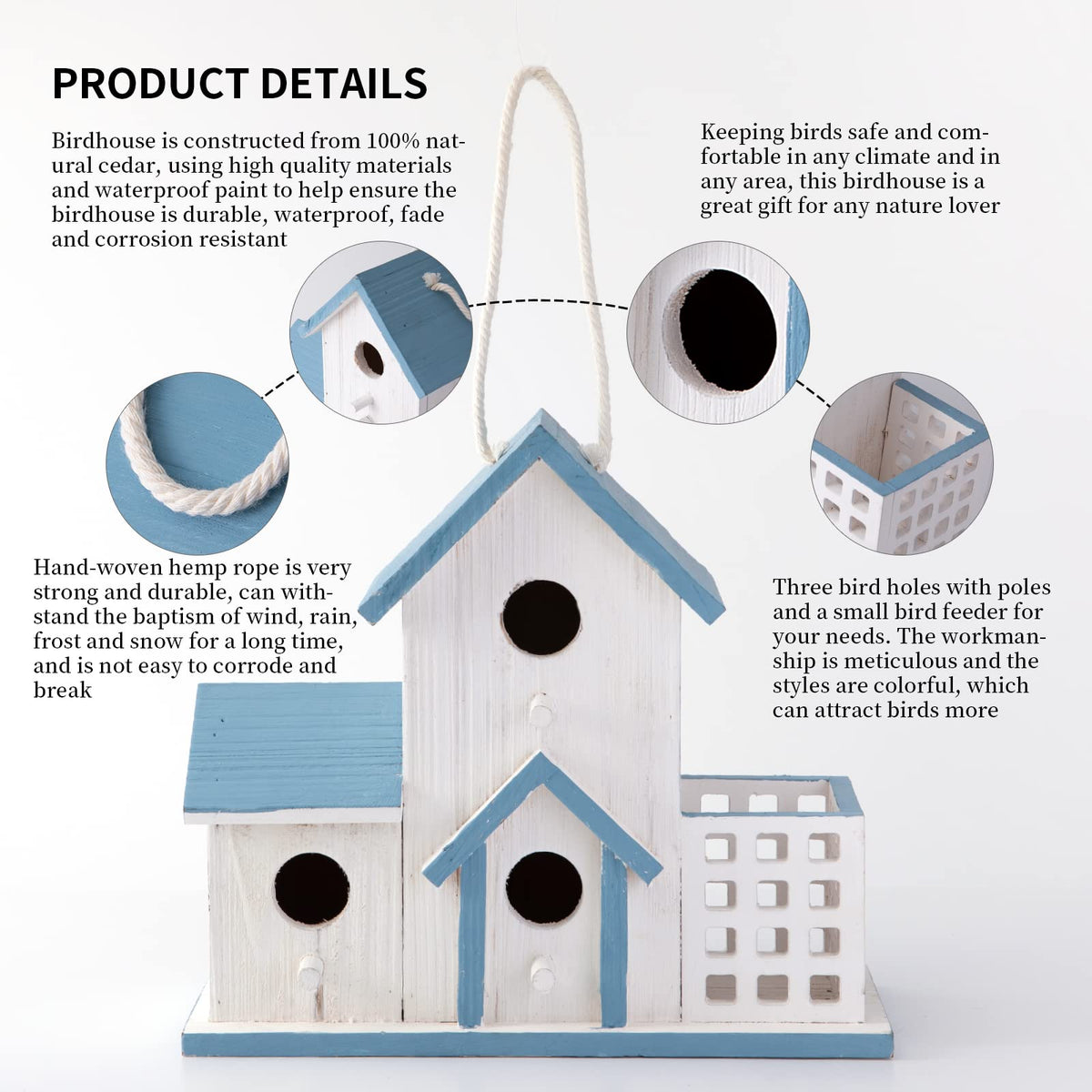 HHWODB birdhouse with waterproof paint withstands rain and wind
