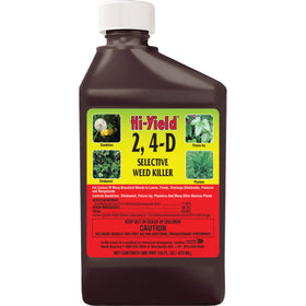 Hi-Yield 21414 bottle and label demonstrate easy weed control product packaging.