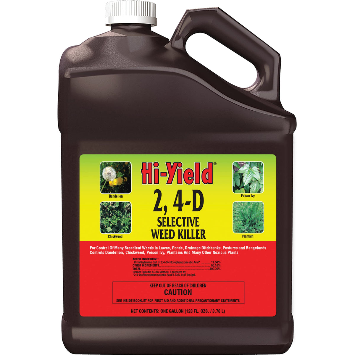 Hi-Yield 21416 bottle for selective weed control in lawns and landscapes.