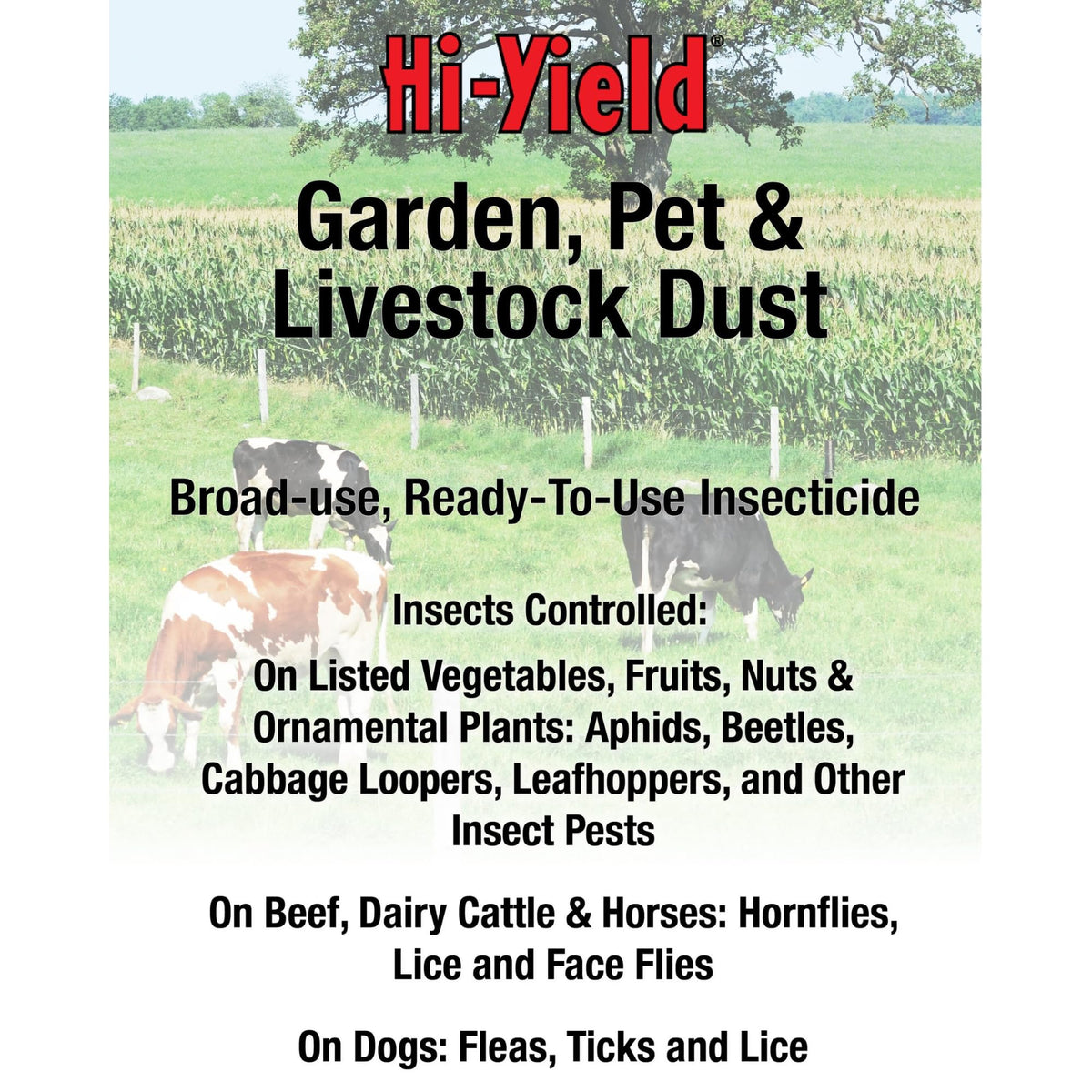 Hi-Yield 32202 Livestock Dust for use on dogs, cattle, horses, swine, and poultry.