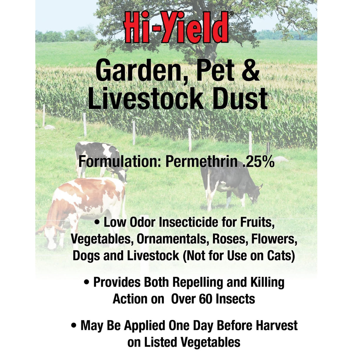 Hi-Yield 32202 Pest Dust applied to plants for broad insect protection.