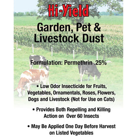 Hi-Yield 32202 Pest Dust applied to plants for broad insect protection.