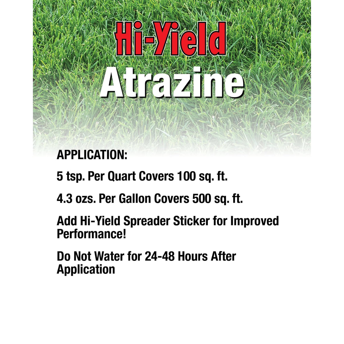 Hi-Yield Atrazine weed killer lawn application demonstrates spring-ready treatment for St. Augustine.