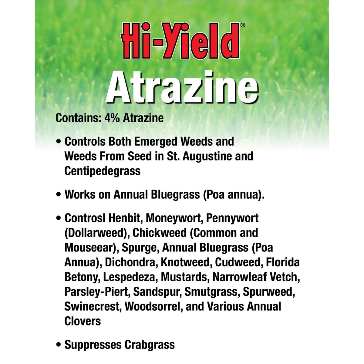 Hi-Yield Atrazine RTS label close-up with coverage guidance.