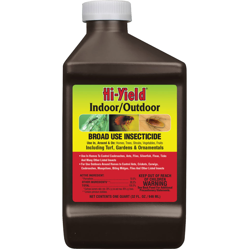Hi-Yield broad-use insecticide 32oz bottle for versatile indoor and outdoor pest control.