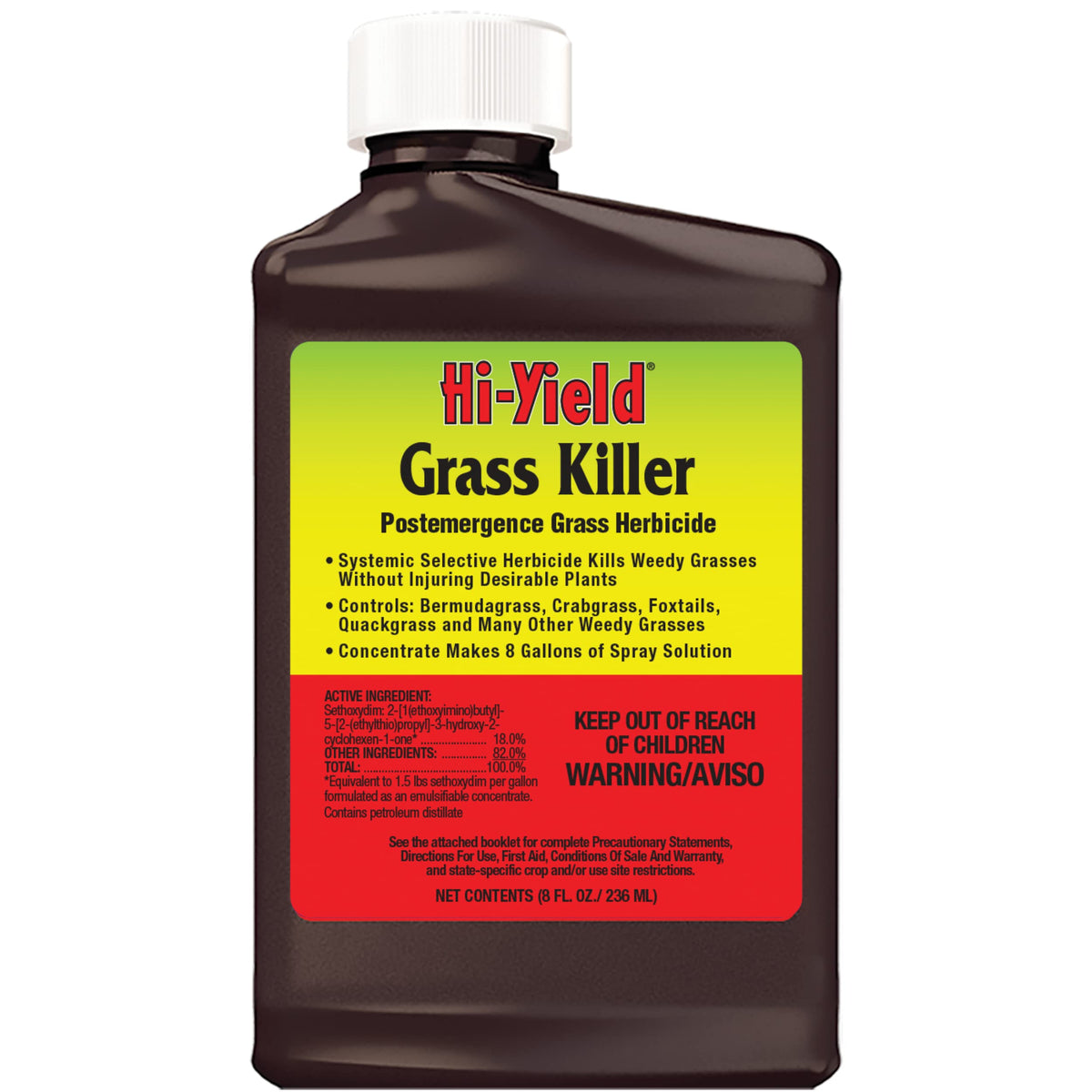 Hi-Yield Grass Killer bottle 8oz for post-emergent lawn weed control.