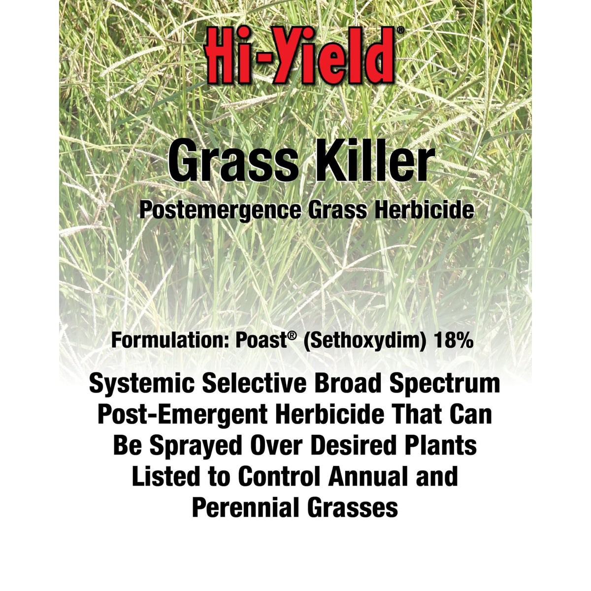 Hi-Yield Grass Killer spray application demonstrates safe use around vegetables, trees, and ornamentals.