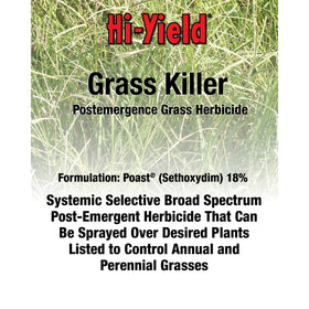 Hi-Yield Grass Killer spray application demonstrates safe use around vegetables, trees, and ornamentals.