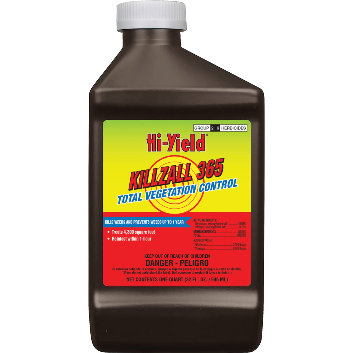 Hi-Yield Killzall 365 32oz bottle for broad vegetation control in non-crop areas.
