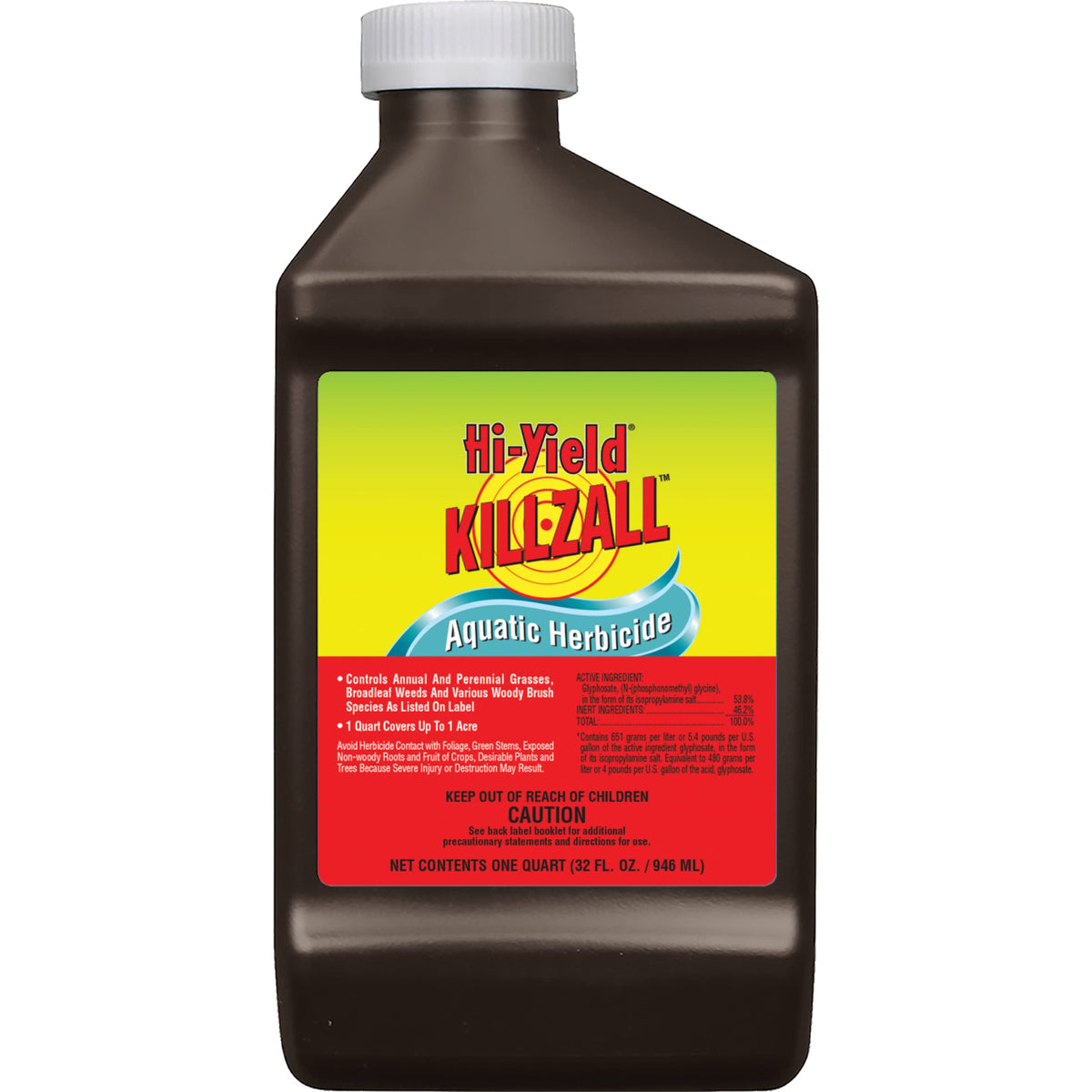 Hi-Yield Killzall Aquatic Herbicide bottle ready for non-crop and aquatic weed control.