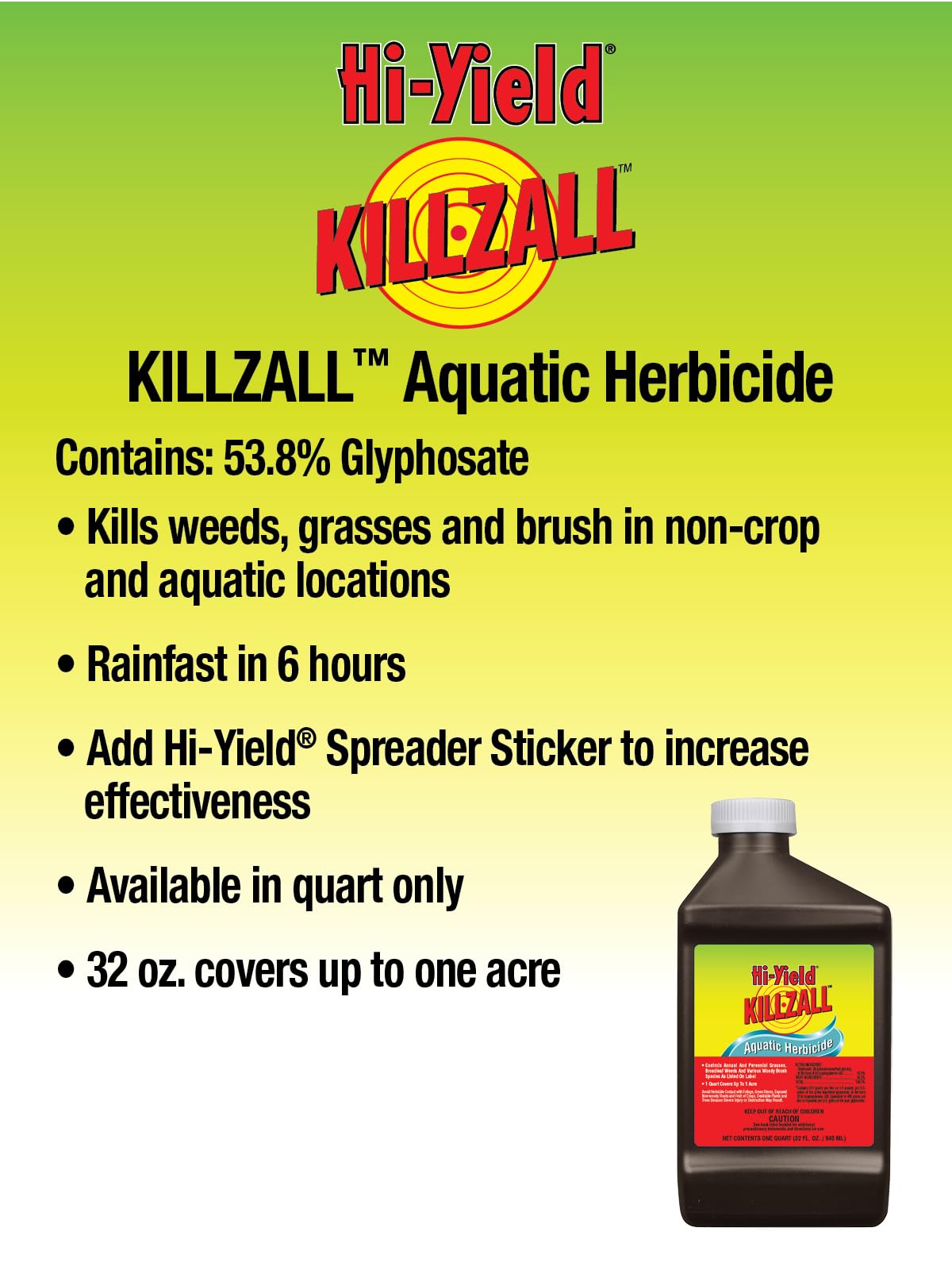 Hi-Yield Killzall spray application demonstrating thorough foliage coverage for weed suppression.