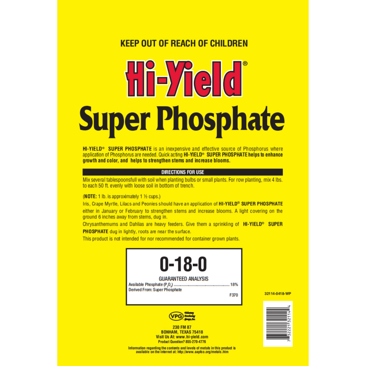 Hi-Yield Super Phosphate boosts blooms and fruit on outdoor plants
