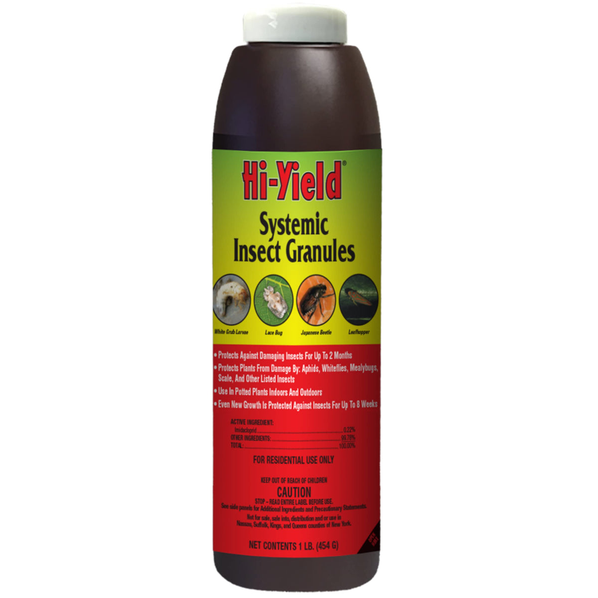 Hi-Yield systemic insect granules package showing 1 lb bag for long-lasting plant protection