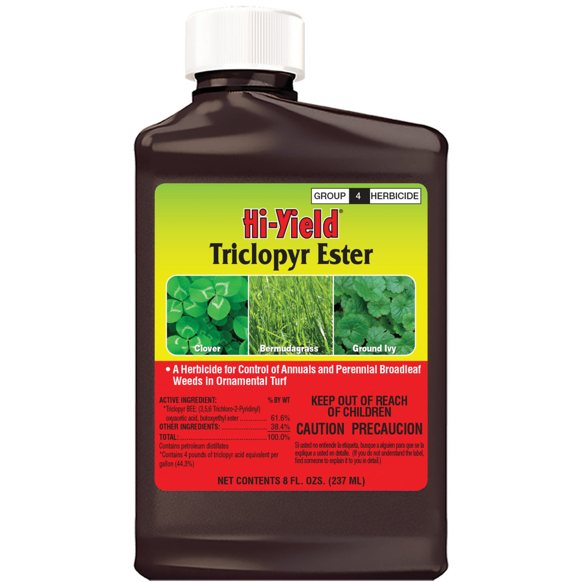 Hi-Yield Triclopyr Ester 8oz bottle for lawn broadleaf weed control.