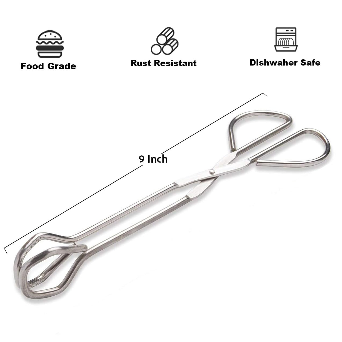 Hiash 9-Inch tongs, ergonomic grip, anti-slip rings for comfortable control