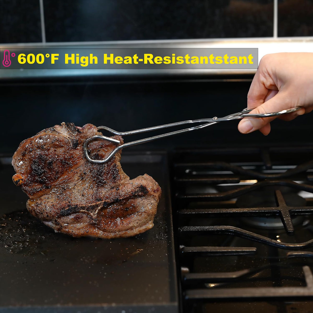Hiash 9-Inch tongs, scissor action for precise turning